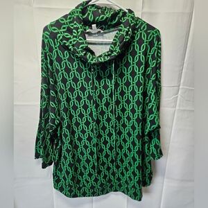 B Famous Black and Green Chain-Print Cowl Neck Soft Top Sz 3x